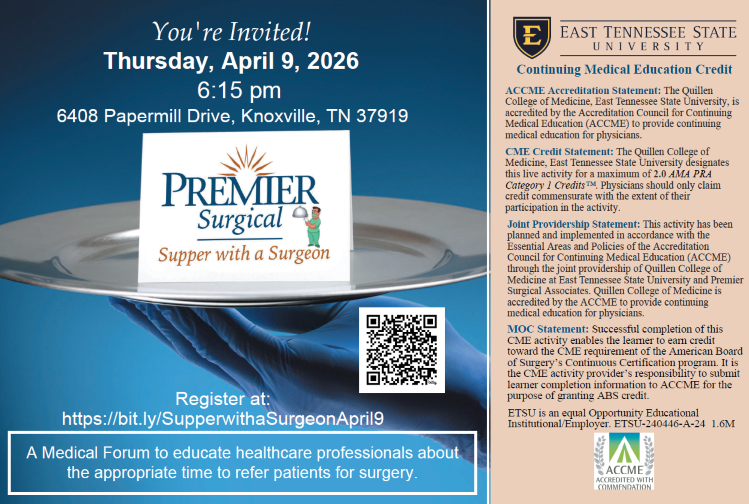 Supper with a Surgeon 4/9/2026 Banner